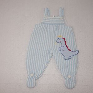 Vintage Tiny Tots Original Blue Stripe Dinosaur Made In USA Overalls 6-9 Months